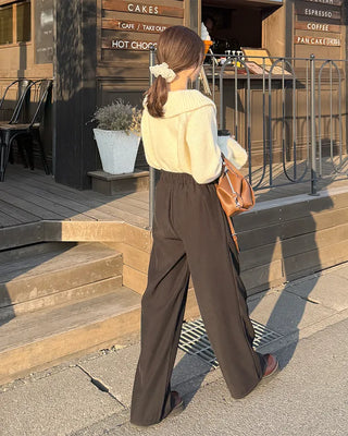 Belted back elastic waist slacks