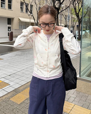 Sketch Pattern Rib Zip-Up Hoodie
