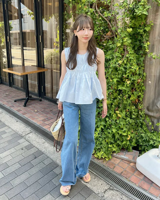 Shirred sleeveless blouse