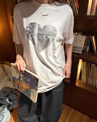 Heart print short-sleeved T-shirt