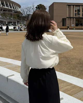 Frill neck ribbon strap blouse