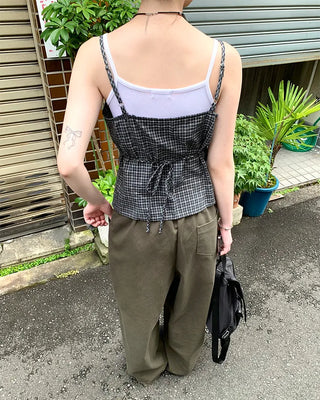 Checkered ruffle bustier