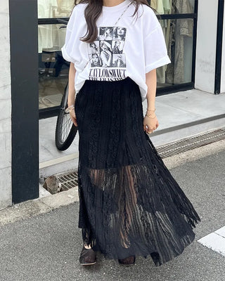 See-through lace long skirt
