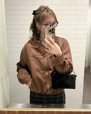 Elastic waistband colored suede jacket