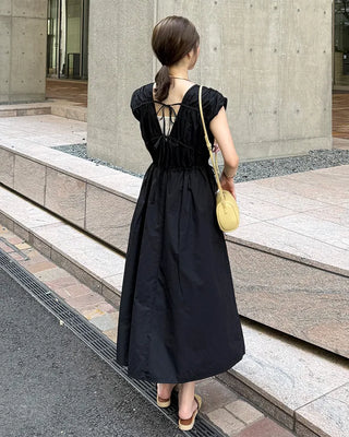 V-neck shirred long dress