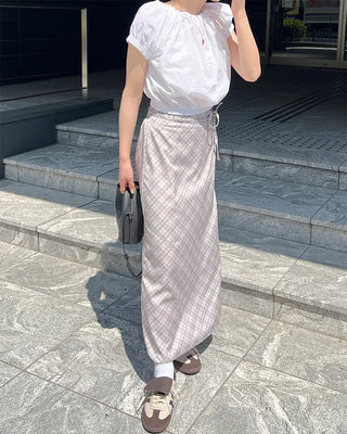 Checked long skirt