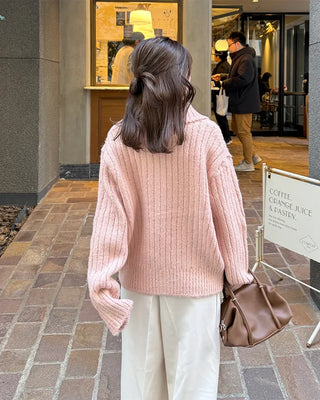 Ribbed Collar Pocket Cardigan