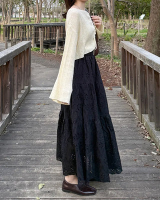 Perforated lace long skirt
