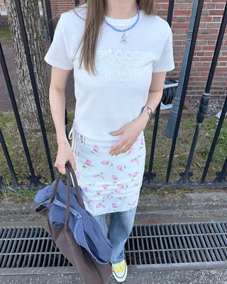 Flower print lettering short-sleeve T-shirt