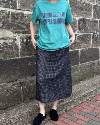 Checkered midi skirt with waist string