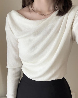 Drape off-shoulder knit