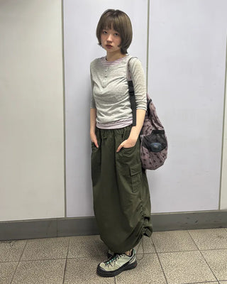 Side pocket nylon cargo skirt