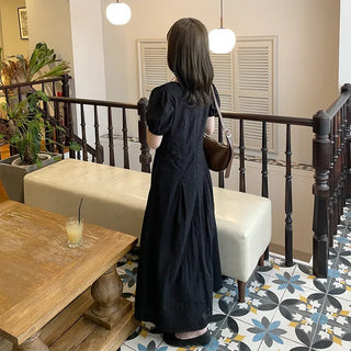 Puff-sleeve long dress
