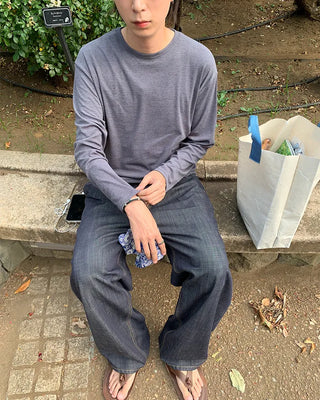 One-tuck indigo wide denim pants