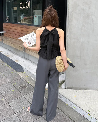 Side Ribbon Shirring Gathered Blouse