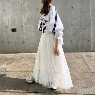Ribbon pattern tulle skirt