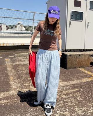 Striped Wide Wrinkle Easy Pants