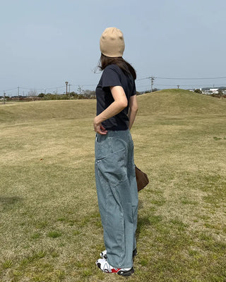 Slit patch pocket denim pants
