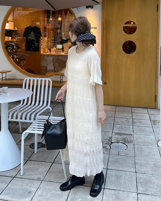 Round Shirring Long Dress