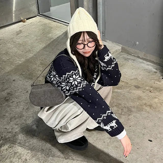 Nordic pattern duffel cardigan