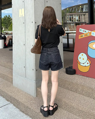 Stitch Low Short Denim Pants