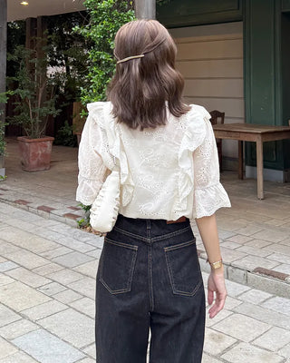 Punched ruffle blouse