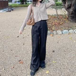 Pointed button rib knit cardigan