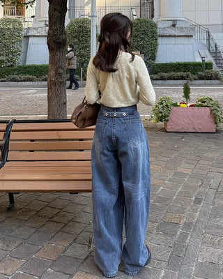 Wide vintage wash denim pants