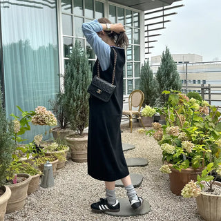 V-neck sleeveless long cardigan dress