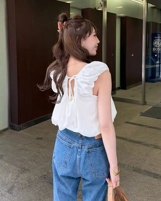 Back ribbon shirred blouse