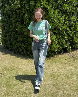 (Unisex) Fold Detail Washed Denim Pants