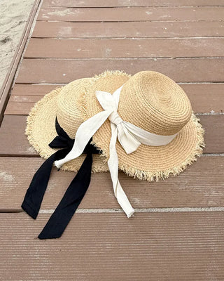 Ribbon Strap Rattan Fedora Hat