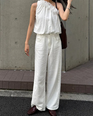 Cotton linen wide-leg pants