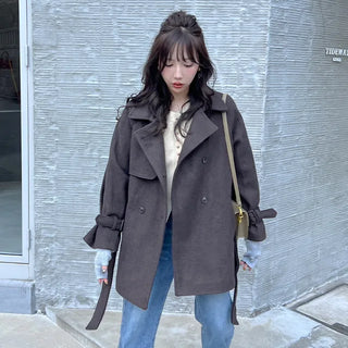 Belted trench short coat