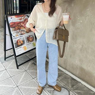 Drop-shoulder sheer shirt