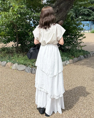 Asymmetrical tiered banded long skirt