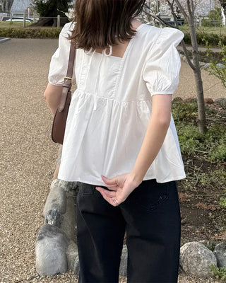 Square neck puff blouse