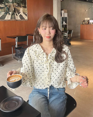 Polka dot frill blouse