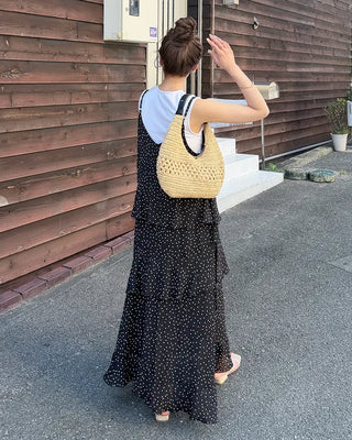 Wrinkle Dot Frill Long Dress