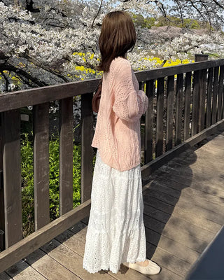 Lace punched long skirt