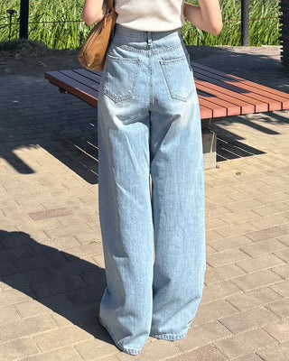 Washed wide denim pants