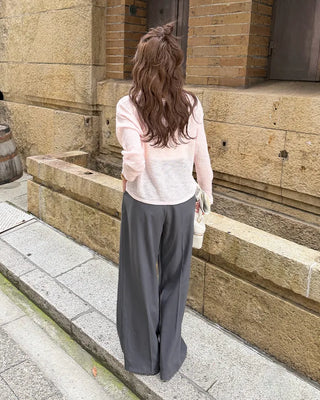 Crop-fit sheer long-sleeve knit
