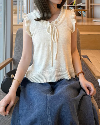 French Girly Frill Sleeveless Knit