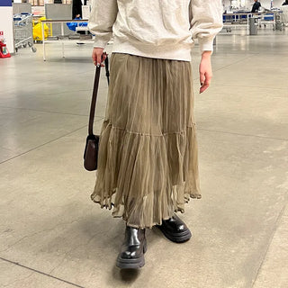 Chiffon wrinkle long skirt