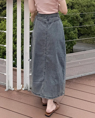 Wrap long denim skirt