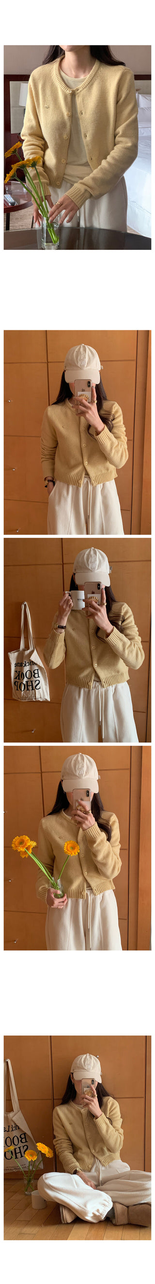 Cashmere round neck cardigan, 6 colors