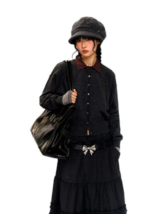 [Moromoro2] Detachable Plaid Collar Sweater  Cardigan