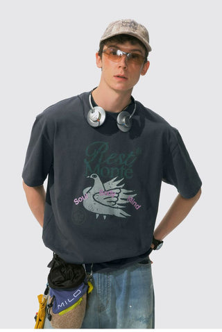 [Monterest] Washed Peace Dove Print T-Shirt