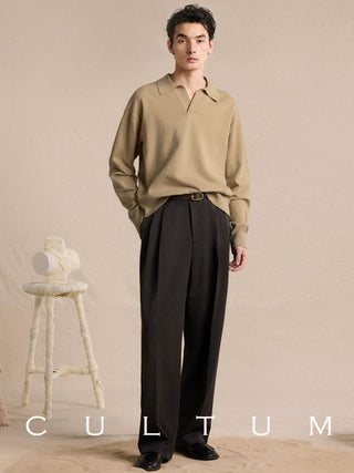 [CULTUM] Relaxed Fit Cotton Knit Polo Sweater