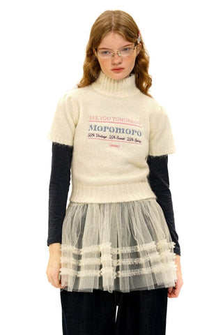 [Moromoro2] Alpaca Blend Logo Embroidered Mock Neck  Knit
